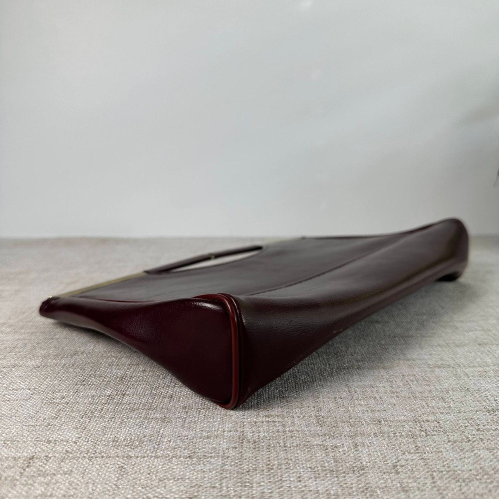 Vintage 1970s Oxblood Burgundy Frame Handbag Clutch Gold Tone Handle - Picture 5 of 11